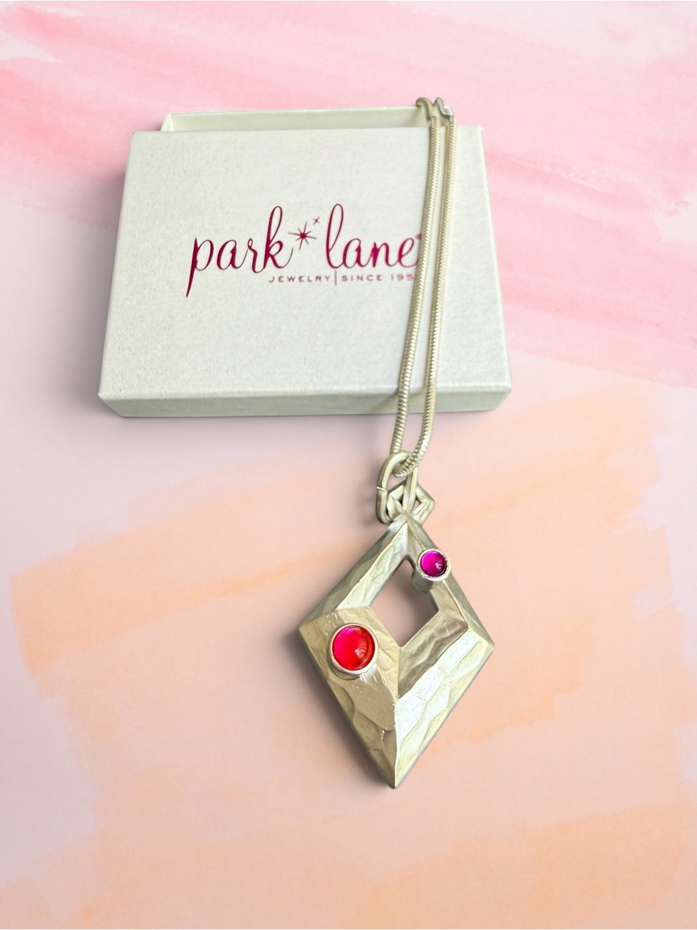 Park Lane Sterling Silver Pendant Necklace with Pink Stones